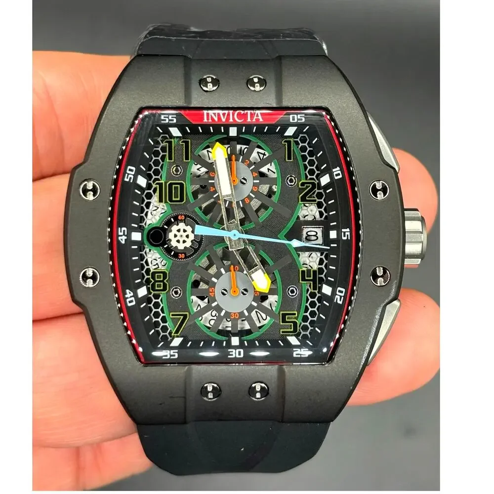 Invicta Racing Gridlock 48027 Chronograph 47mm Black Silicone Men's Watch NIBWT